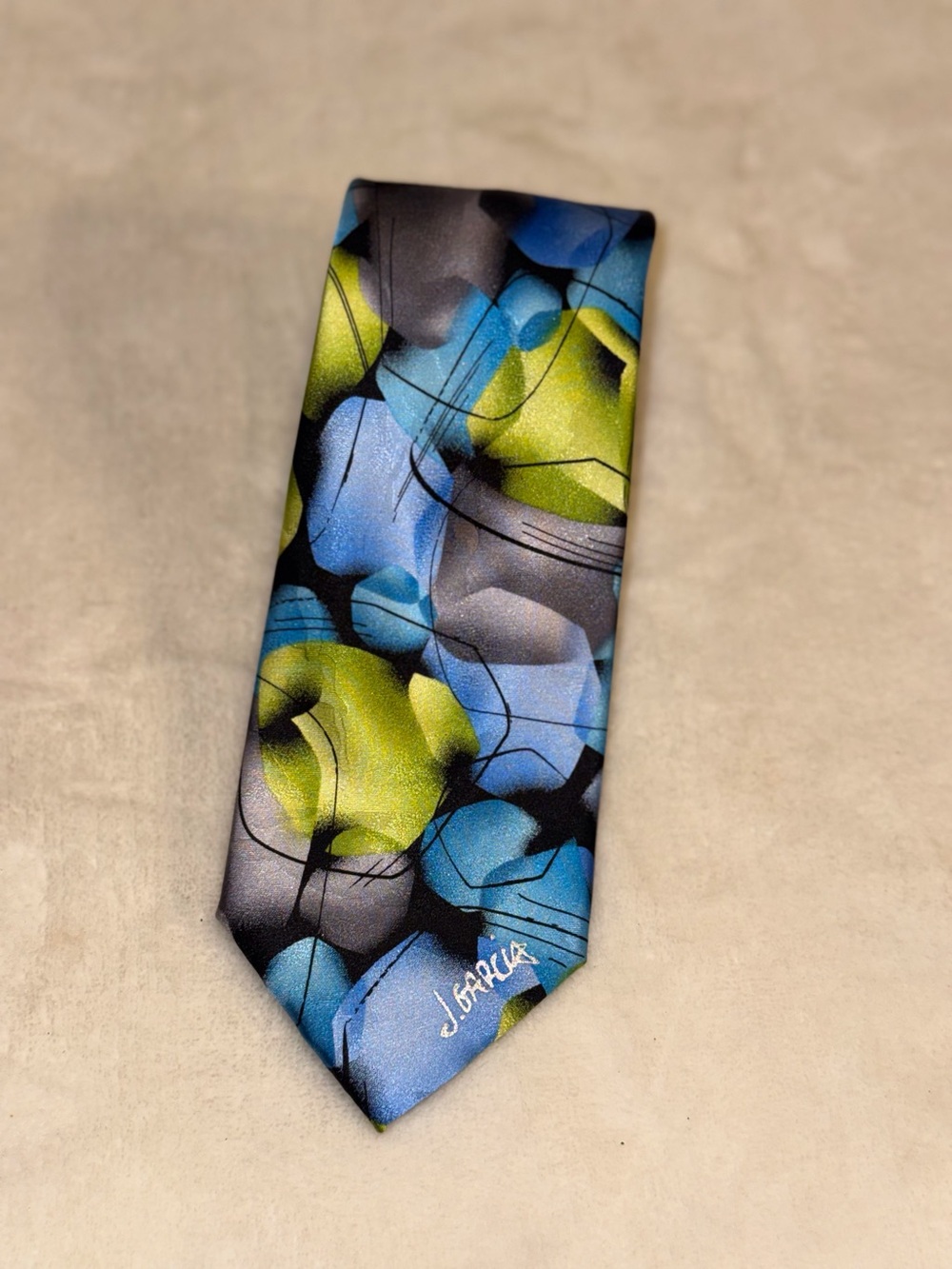 J. Garcia Blue, Green & Gray Abstract Floral Men's Tie